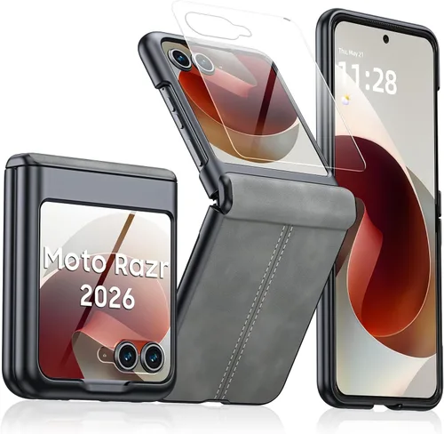 Vista 28 de para Samsung Galaxy Z Flip 7 Funda con protección de bisagras y protector de pantalla incorporado, funda de cuero mate de policarbonato ultradelgada