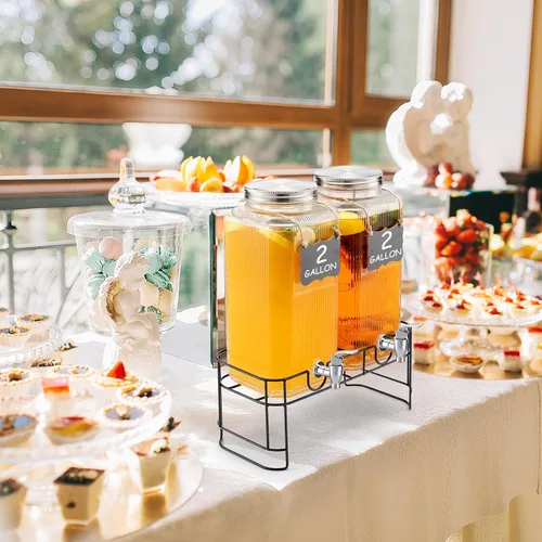Vista 6 de FillTouch Paquete de 2 dispensadores de bebidas de vidrio de 2 galones, dispensador de bebidas de vidrio con soporte y filtro a prueba de fugas