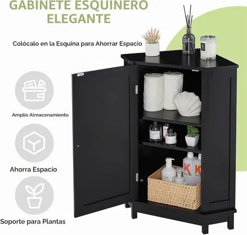 Vista 6 de Armario de almacenamiento de esquina para el hogar, gabinete de piso triangular para baño, gabinete de esquina independiente de madera con puerta