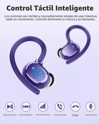 Vista 9 de hadbleng Auriculares inalámbricos Bluetooth deportivos 128 horas de reproducción Bluetooth 5.3 con pantalla LED, potentes graves sobre la oreja