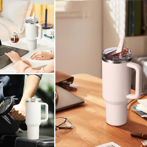 Vista 4 de Paquete de 2 tapas de 30 onzas compatibles con vasos Stanley Quencher Protour, tapa abatible con popote de 30 onzas, tapas de vaso de 30 onzas