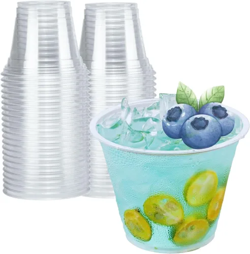 Vista 13 de Vasos de plástico transparente de 12 onzas con tapas de cúpula, tazas de postre con tapas (25 juegos), vasos desechables para fiestas de PET