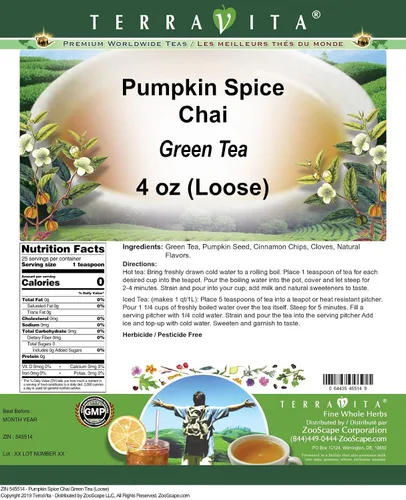 Vista 2 de Calabaza Especias Chai Té Verde (Suelto) (4 oz, ZIN: 545514)