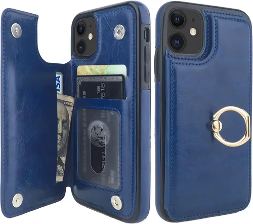 Vista 14 de ONETOP Funda tipo cartera para iPhone 11 con tarjetero de crédito, color Negro