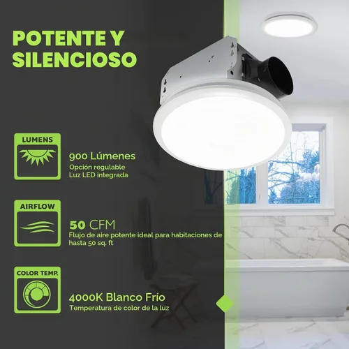 Vista 3 de Homewerks 7141-80 - Ventilador de baño con luz LED integrada para techos