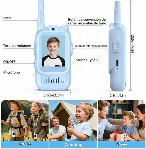 Vista 7 de Walkie Talkies de video para niños de BlueFire – Radios de juguete con pantalla y efectos de voz, emparejamiento uno a uno, largo alcance – Regalos