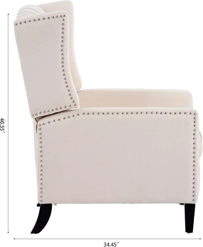 Vista 10 de Silla reclinable con respaldo ajustable, cómoda silla reclinable con respaldo ajustable, sillón de tela copetuda con remaches vintage para sala