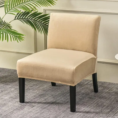Vista 9 de JIAN YA NA Funda para silla decorativa sin brazos, funda elástica para silla sin brazos, fundas de terciopelo para sillas sin brazos, fundas Beige