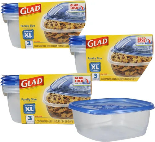 Vista 9 de Glad GladWare To Go - Recipientes de almacenamiento de alimentos con tapas, rectángulo mediano sin BPA con vaso de aderezo integrado para ensaladas