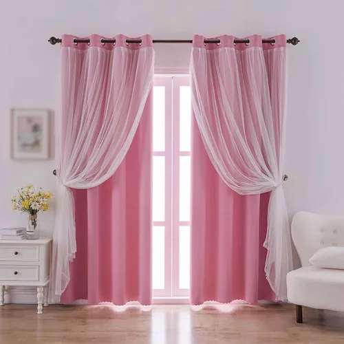 Vista 8 de indistar Cortinas Oscuras para el Hogar de Doble Capa con Capa Sólida y Transparente, Par de Paneles de Cortina con Ojales en la Parte Superior, 52