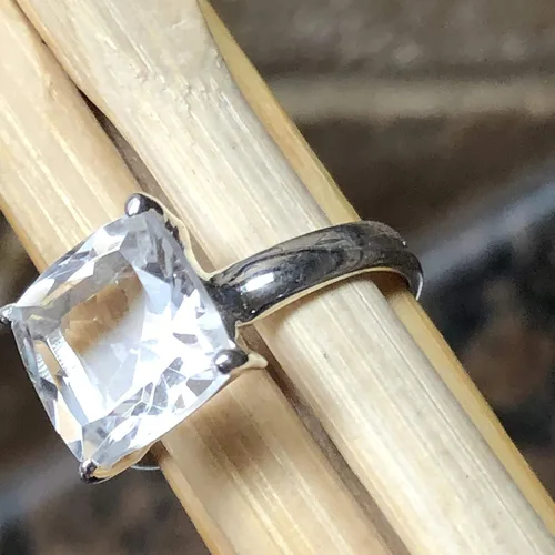 Vista 3 de Anillo de plata esterlina 925 maciza de cuarzo blanco de 2.5 quilates natural tamaño 6, 7, 8, 9
