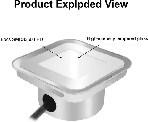 Vista 5 de Kit de 8 luces empotrables para cubierta cuadrada IP67, color Blanco cálido