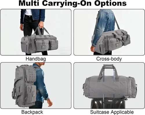 Vista 3 de LHI Bolsa de lona táctica de 50 L para hombres, bolsa de lona y mochila 3 en 1, compartimento para zapatos, funda para laptop y MOLLE, bolsa