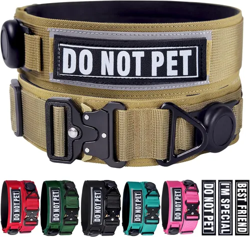 Vista 10 de Collar táctico para perro con soporte Airtag para perros medianos, collar negro de 2 pulgadas de ancho Gift 3 Patches, Military Heavy Duty Dog