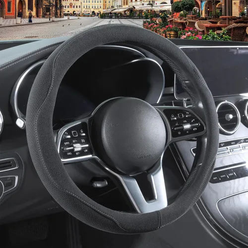 Vista 16 de Funda para volante en forma de D de gamuza negra de 13.5 a 14 pulgadas Warm in Winter and Cool in Summer, Small Felt Car Accessories, Breathable