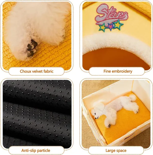 Vista 3 de Casa para gatos, cama cueva de gatos de dibujos animados con almohada acolchada extraíble lavable, bonita tienda de campaña para gatos, cálida