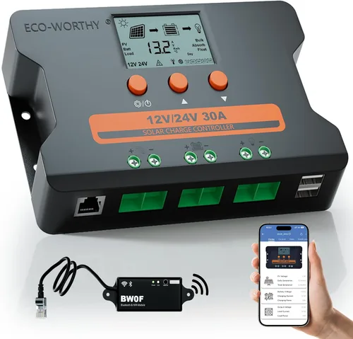 Vista 10 de ECO-WORTHY Controlador de carga solar PWM 30A con kit de cable de extensión