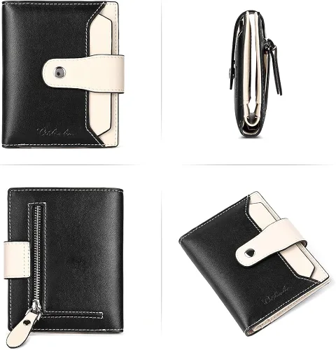 Vista 5 de BOSTANTEN - Billetera de cuero para mujer con bloqueo RFID, pequeña, con cremallera, de bolsillo, para tarjetas, con ventana para documento