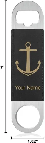 Vista 5 de LaserGram Abrebotellas, ancla de barco, grabado personalizado incluido (cuero sintético, negro y dorado)