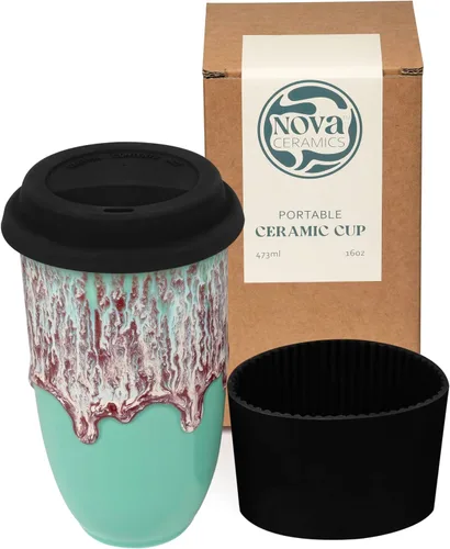 Vista 17 de NOVA CERAMICS Taza de viaje – Taza de viaje de cerámica con tapa – Taza de café de viaje única para llevar – Vaso de café apto para microondas