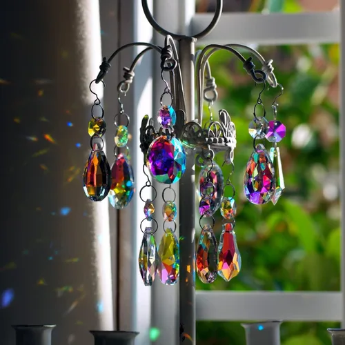 Vista 3 de Prisma de cristal colgante para ventanas, decoración de candelabro, arco iris, 12