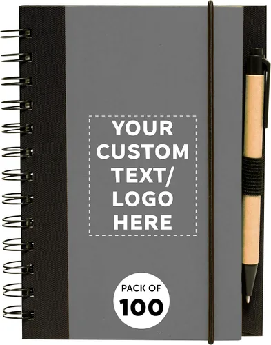 Vista 7 de DISCOUNT PROMOS Juego de 100 cuadernos de bloques ecológicos personalizados con bolígrafos, paquete a granel personalizado, perfecto