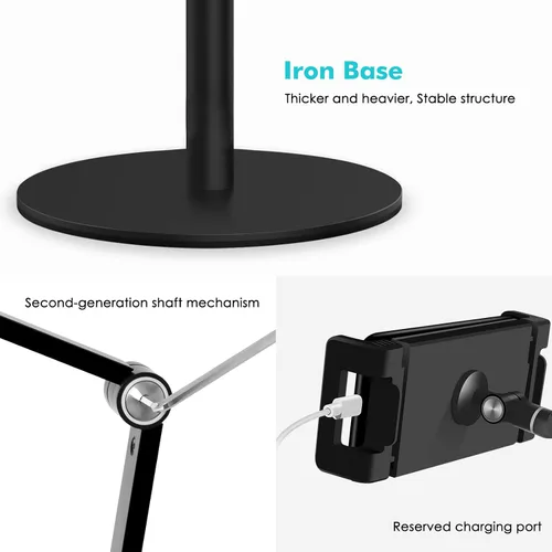 Vista 5 de Viozon Soporte superior para teléfono tableta, altura y ángulo de 360 grados ajustable, soporte de escritorio de aluminio, compatible con teléfono