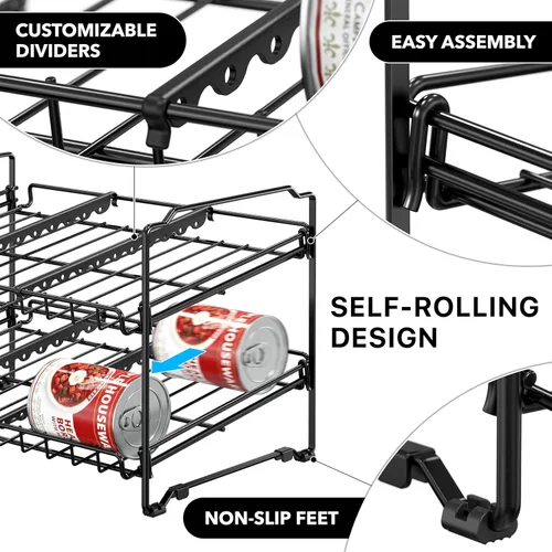 Vista 4 de Simple Houseware Estante apilable para latas de 2 niveles, negro, paquete de 2