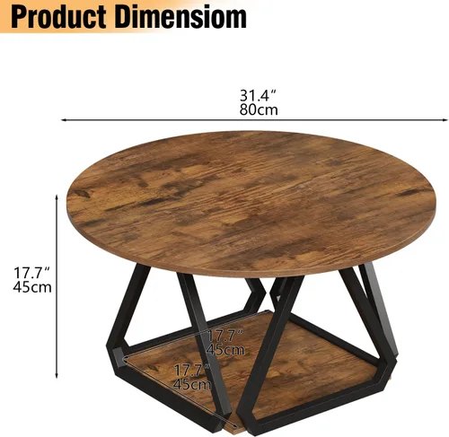 Vista 2 de Espelism - Mesa auxiliar redonda, 31.5 pulgadas, mesa central de 2 niveles con estante de almacenamiento Diseño moderno de madera rústica