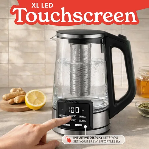Vista 8 de Gourmia Hervidor eléctrico programable de vidrio – 1.7L Control de temperatura para té y café con pantalla táctil digital, 6 ajustes