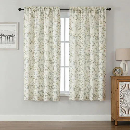 Vista 36 de Chyhomenyc Cortinas de mezcla de lino de 63 pulgadas de largo, 2 paneles de cortina con estampado floral filtrante de luz para sala de estar