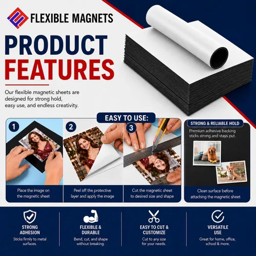 Vista 3 de Flexible Magnets Hojas magnéticas con respaldo adhesivo, 4 x 6 pulgadas (paquete de 12) hojas magnéticas adhesivas para imanes de refrigerador