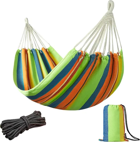 Vista 13 de JoyView Hamaca brasileña para una sola persona, hamaca portátil con cuerdas para colgar y bolsa de transporte, grande de 78.8 x 39.4 pulgadas