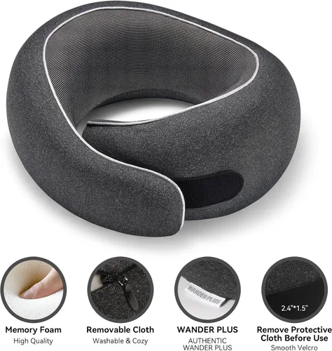 Vista 3 de Almohada de viaje WANDER PLUS®, 100% espuma viscoelástica pura, almohada cervical de viaje, soporte para el cuello en avión, diseño ergonómico
