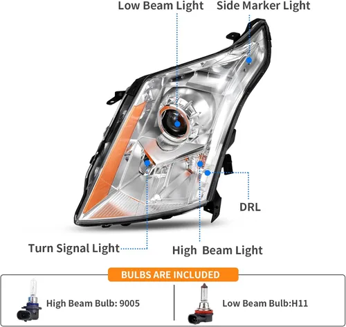 Vista 3 de DWVO Conjunto de faros delanteros compatible con Cadillac SRX 10 11 12 14 2014 2015 2016 Cadillac SRX 10 11 12 13 14 15 16 OE proyector delantero
