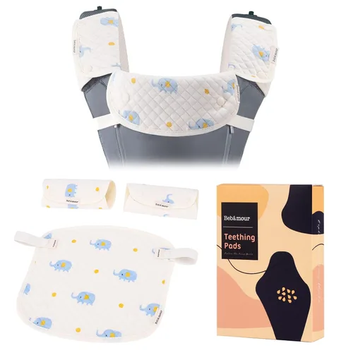 Vista 4 de Bebamour Babero reversible de algodón para todas las posiciones de transporte, babero blanco para niños y niñas (elefante)