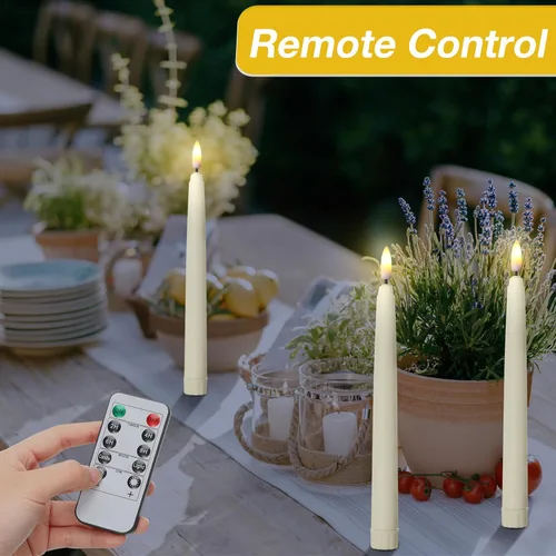Vista 3 de Tuanse Paquete de 20 velas cónicas parpadeantes sin llama a granel con control remoto y temporizador, candelabros LED de Adviento a pilas para Beige