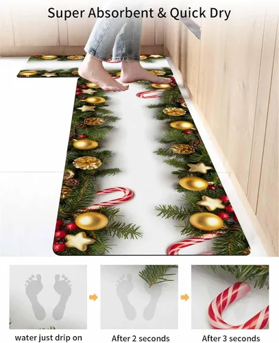 Vista 4 de Tapete de baño de Navidad para bañera, antideslizante, de secado rápido y absorbente, tierra de diatomeas, fregadero, dormitorio, cocina, lavable