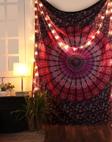 Vista 18 de Tapiz para pared con diseño hippie de mandala, bohemia e hindú Azul y verde