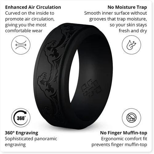 Vista 31 de Knot Theory Anillo de silicona para hombre, grabado de montaña, ondas, bosque, ancho de banda de 0.315 pulgadas, transpirable, ajuste cómodo