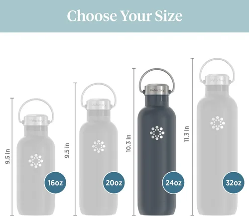 Vista 6 de Lifefactory Botella deportiva aislada al vacío de acero inoxidable de 24 onzas, carbono