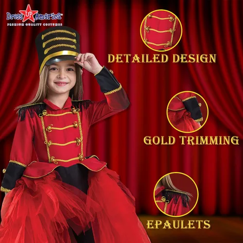 Vista 3 de Dress Up America Band Majorette Costume - Nutcracker Costume for Girls - Toy Soldier Uniform Dress Up for Kids