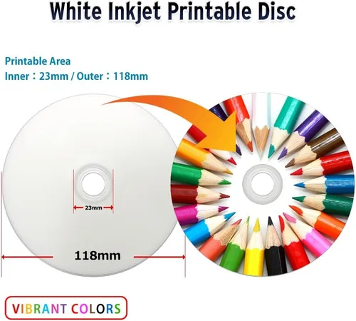 Vista 3 de Vinpower Blue AZO CD-R 700MB 52X - CD imprimibles por inyección de tinta blanca, paquete de 100