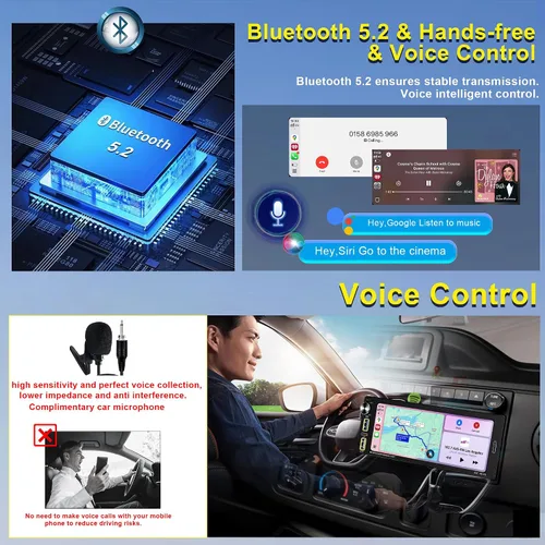 Vista 3 de Radio estéreo para automóvil DIN simple de 6.9 pulgadas con Apple CarPlay inalámbrico, Bluetooth para automóvil 5.2, Android Auto, pantalla IPS 1280
