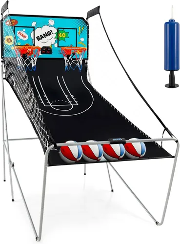 Vista 13 de Giantex Juego de Arcade de Baloncesto Plegable, 8 Opciones de Juego, Juego Electrónico de Tiro Doble para 2 Jugadores con 4 Bolas y Sistema de Negro