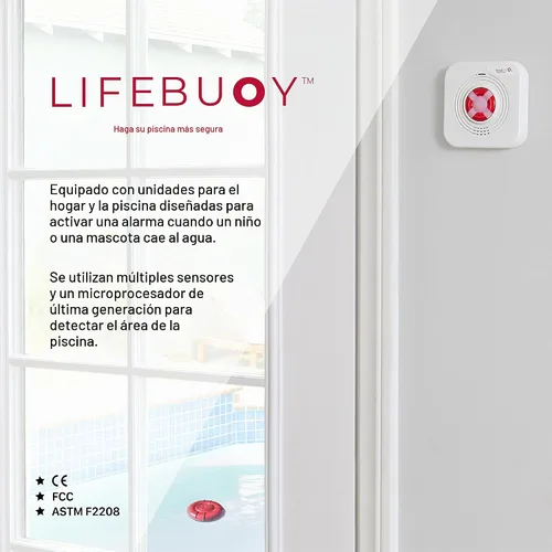 Vista 3 de Lifebuoy Sistema de alarma de piscina - Sensor de movimiento de piscina con algoritmo avanzado - Alarma inteligente para piscina que es controlada
