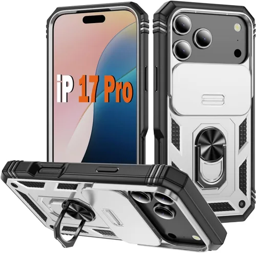 Vista 38 de PASNEW Funda militar para iPhone 13 Pro Max, cubierta de cámara deslizante y soporte de anillo de metal de 360°, carcasa rígida multicapa resistente