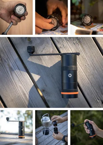 Vista 7 de CAMPINGMOON Molinillo de café manual portátil con mango plegable integrado, molinillo de mano CNC de acero inoxidable, molino cónico profesional