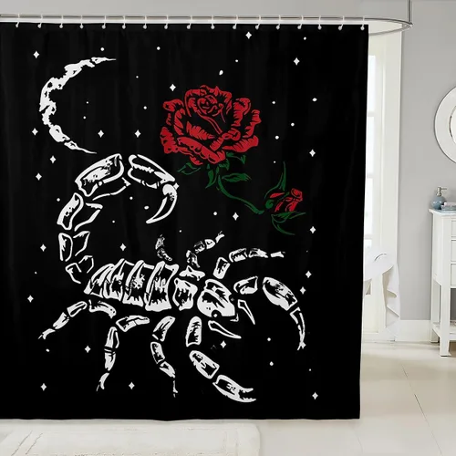 Vista 18 de Cortina de baño de lobo con luna azul noche para niños, juego de cortina de ducha para tinas de cielo estrellado, vida silvestre, animales salvajes