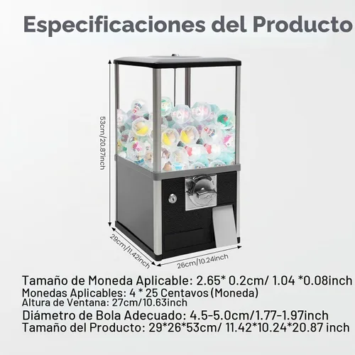 Vista 2 de Máquinas expendedoras de 25 centavos, máquina expendedora comercial de gran capacidad para chicles operada con monedas, mini dispensador comercial